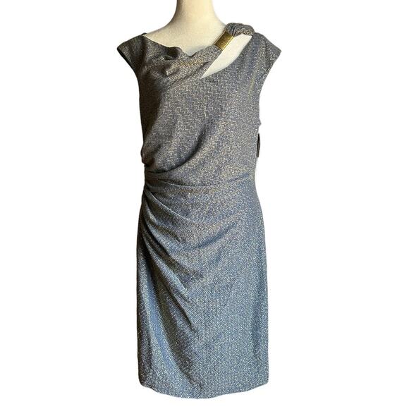 DAVID MEISTER |  Blue and Gold Sparkly Cocktail dress - Asymmetric - Size 12 - Picture 1 of 6